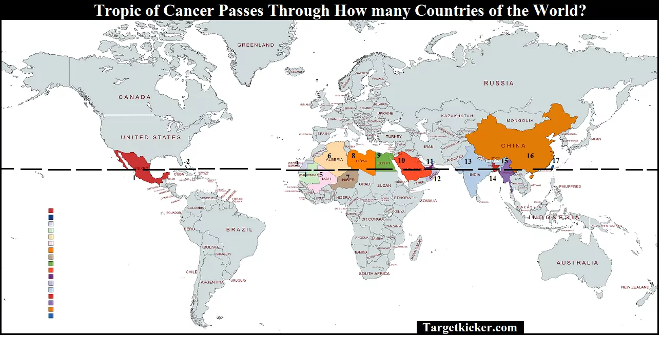 Tropic of Cancer passes through how many countries of the world.